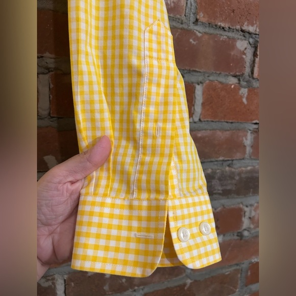 LL Bean Yellow Gingham Wrinkle Resistant Men's Shirt Size M - Picture 4 of 12